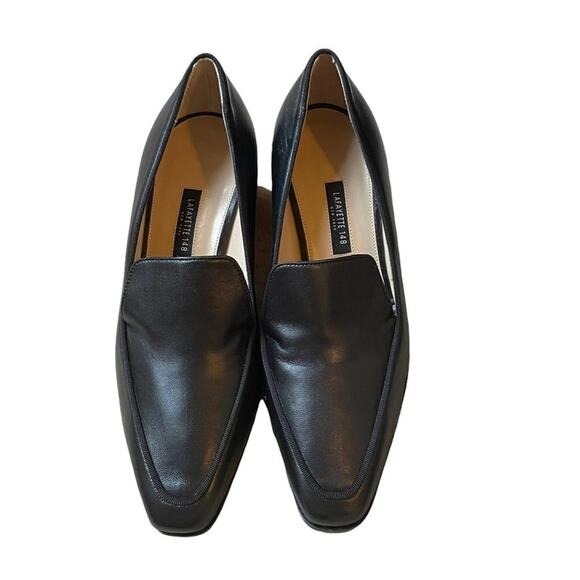 Lafayette 148 Lucia Black Leather Faux Snakeskin Chunky Heel Loafer Size 7 NWT - Picture 7 of 7